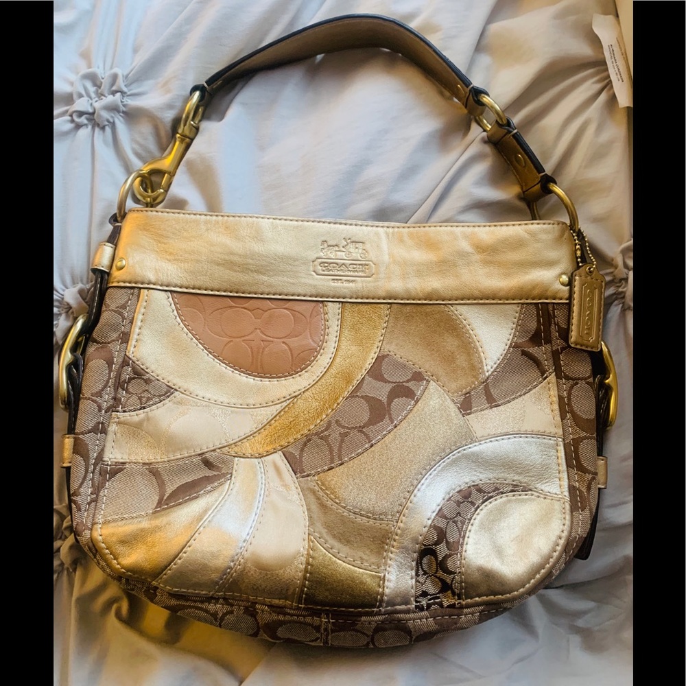 Gold Leather Coach Bag